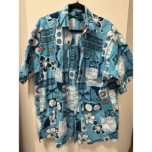 Stolen Pig Made In Fiji Blue &‎ White Floral Button Up Shirt Size 3XL